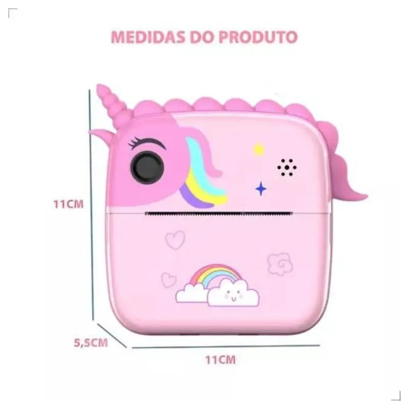 Mini Câmera de Mão Dinossauro Unicórnio ImprimeFoto Térmica na Hora (3 BOBINA)