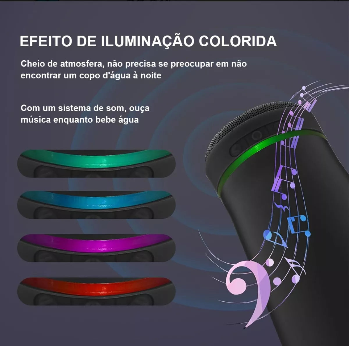 Copo Termico Bluetooth Caixa Som Led Recarregável Abridor