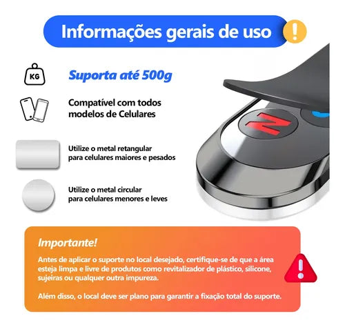 Suporte Magnético Para Celular Metal Carro Imã Universal Cor Preto