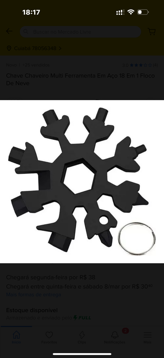 CHAVE  METAL MULTIUSO MODELO FLOCO DE NEVE 18 FUNCAO