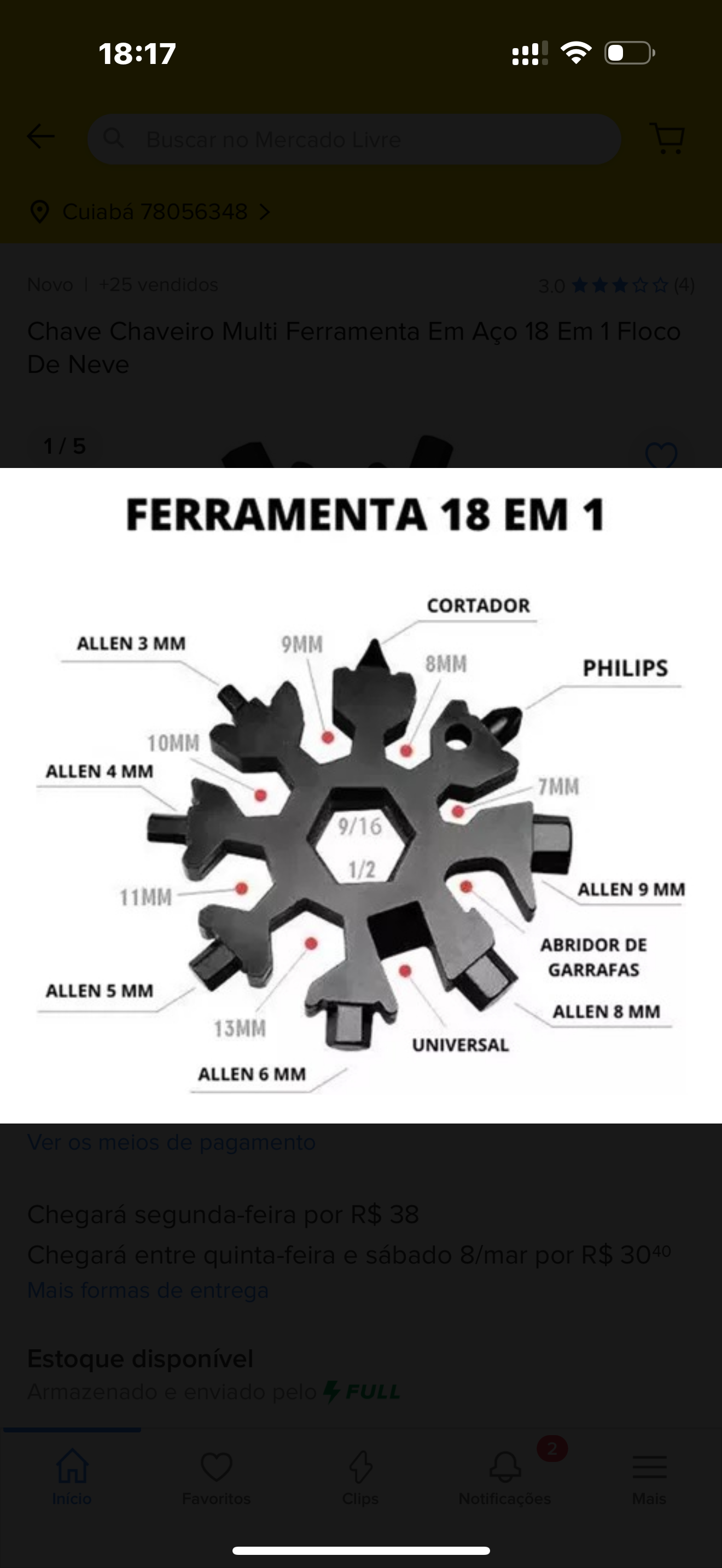 CHAVE  METAL MULTIUSO MODELO FLOCO DE NEVE 18 FUNCAO