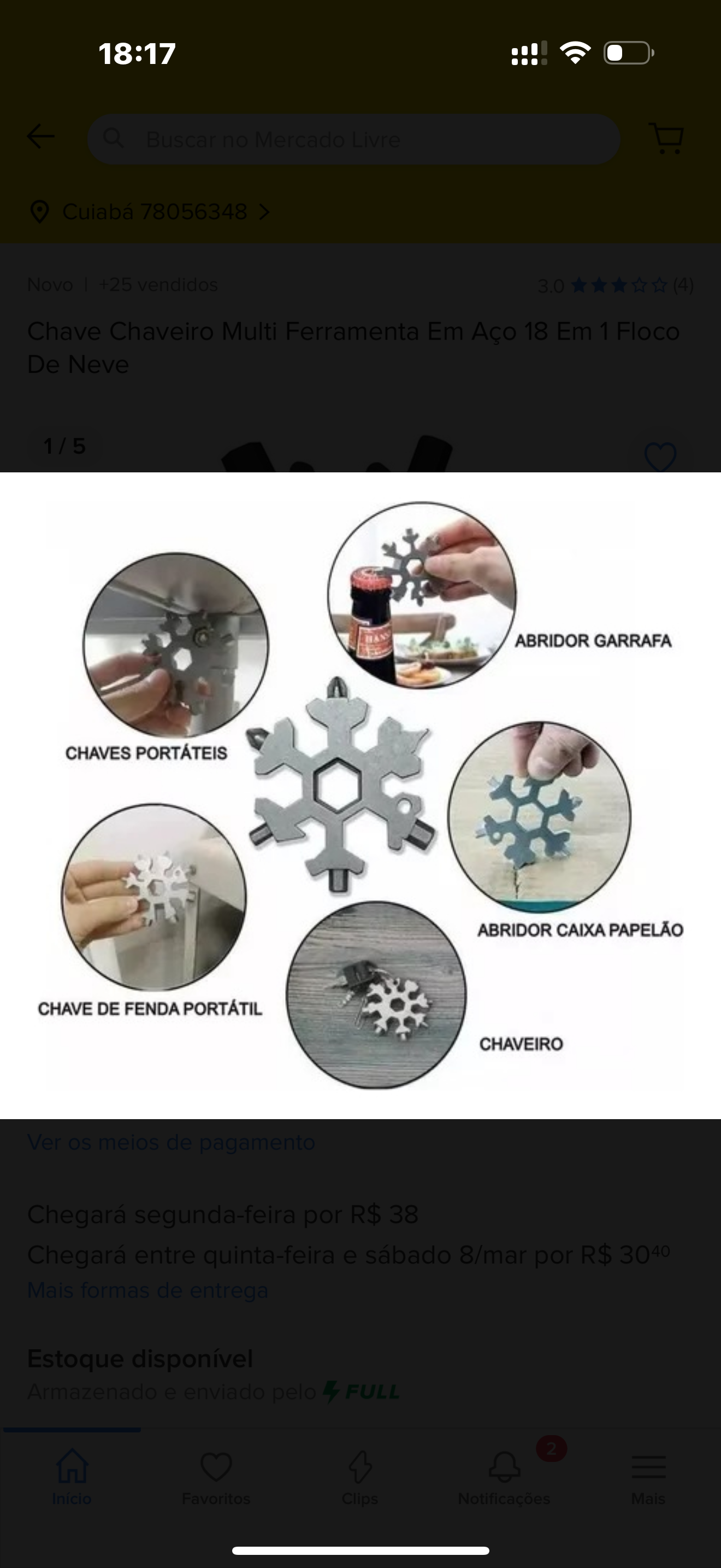 CHAVE  METAL MULTIUSO MODELO FLOCO DE NEVE 18 FUNCAO