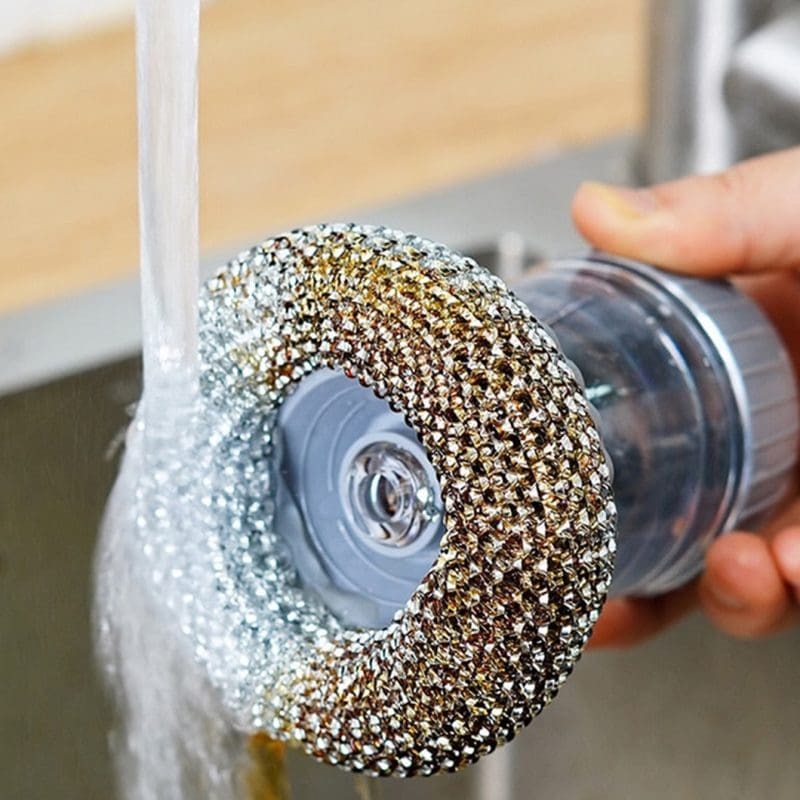 Escova De Aço Limpeza Com Recipiente Para Detergente Multiuso Lava Louças