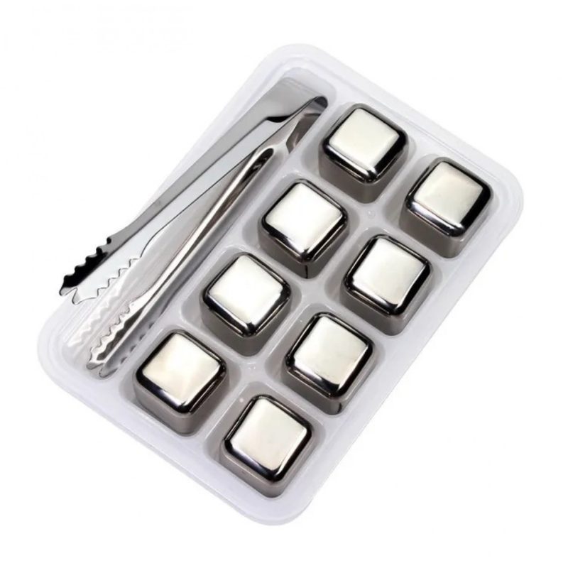 Kit com Cubos de Gelo Artificial em Aço Inox Reutilizável com Pegador